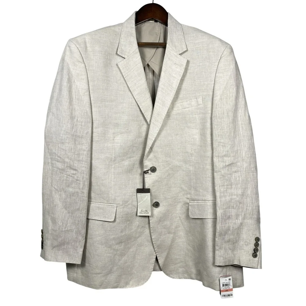 Tasso Elba Blazer NWT Mens 3XL Natural Khaki Island 100% Linen Sport Coat